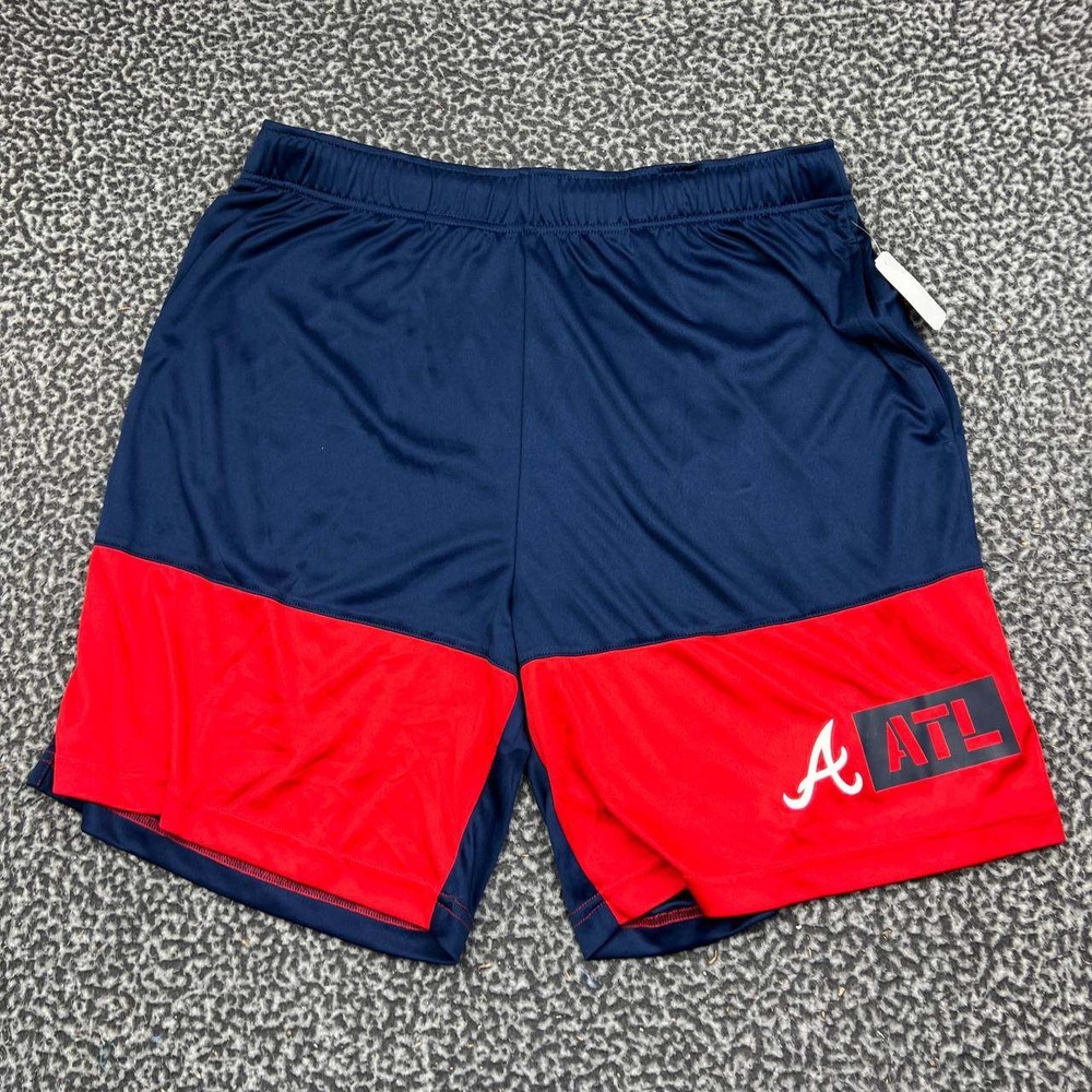 Atlanta Braves MLB Shorts Men Large Blue Red Logo Athletic Drawstring New L